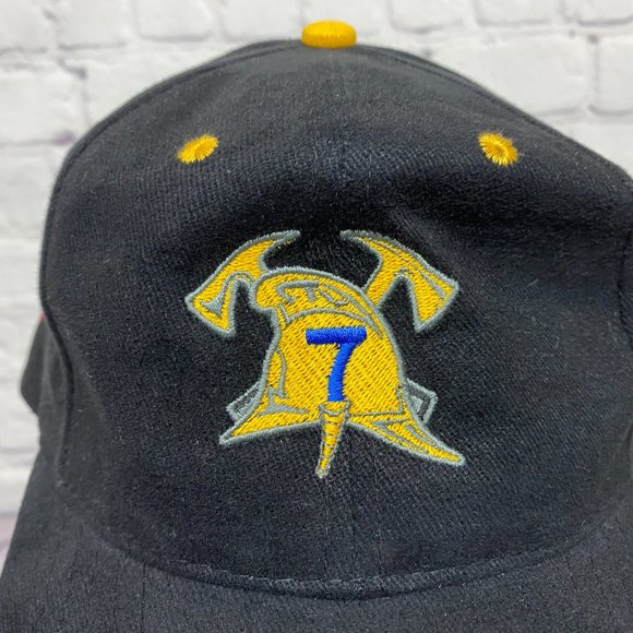 Fire Fighter Hat Cap Strap Back Black Yellow Fire Station 7 In Memory of NYC - Picture 6 of 8